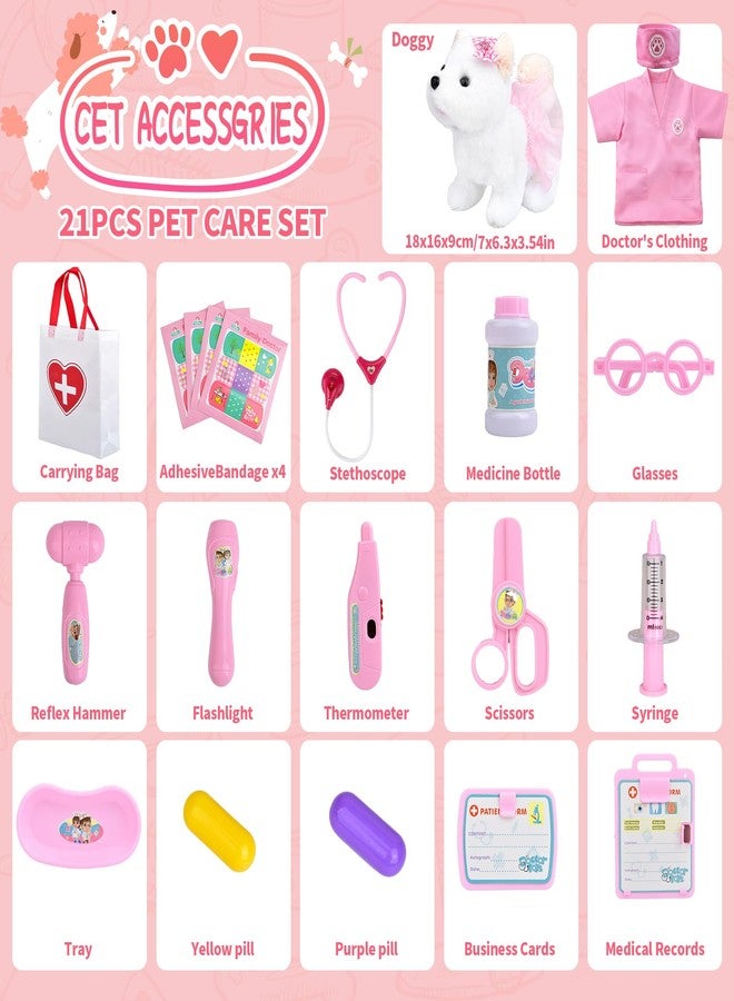 Fegalop Kids Pet Doctor Kit for Toddlers, 21PCS Kids Doctor Playset with Plush Dog, Medical Toys, Stethoscope, Dress Up Costume, Carrying Bag,Christmas Birthday Gifts for Ages 3 4 5 6 7 8 Year Old Girls - Image 2